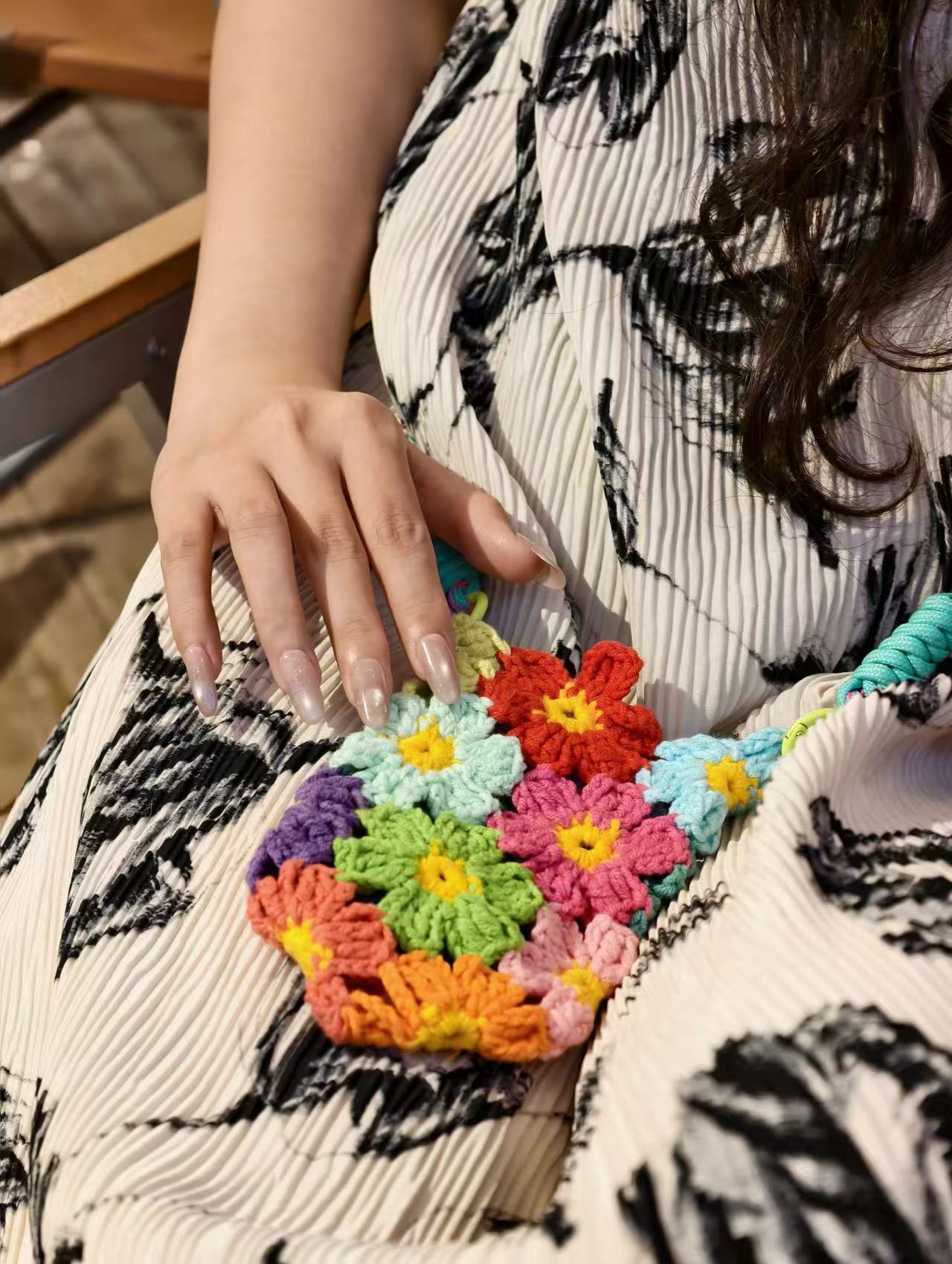 Handmade Multi Color Flower Crochet Mini Phone Crossbody Bag