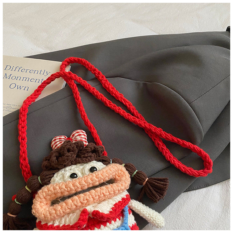 Handmade Crochet Big Mouth Girl Crossbody Bag