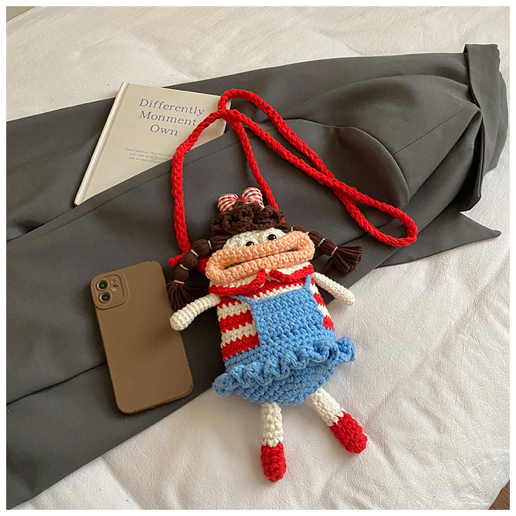 Handmade Crochet Big Mouth Girl Crossbody Bag