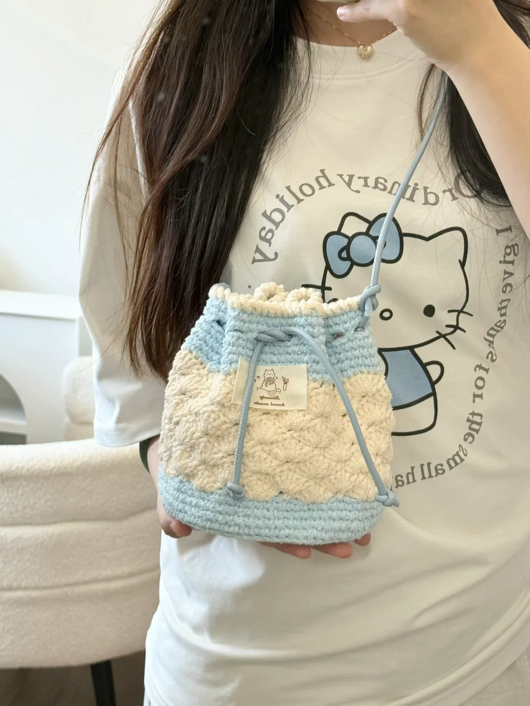 Crochet Puff Bucket Bag Pattern | PDF Diagram + Video Tutorial Instant Download