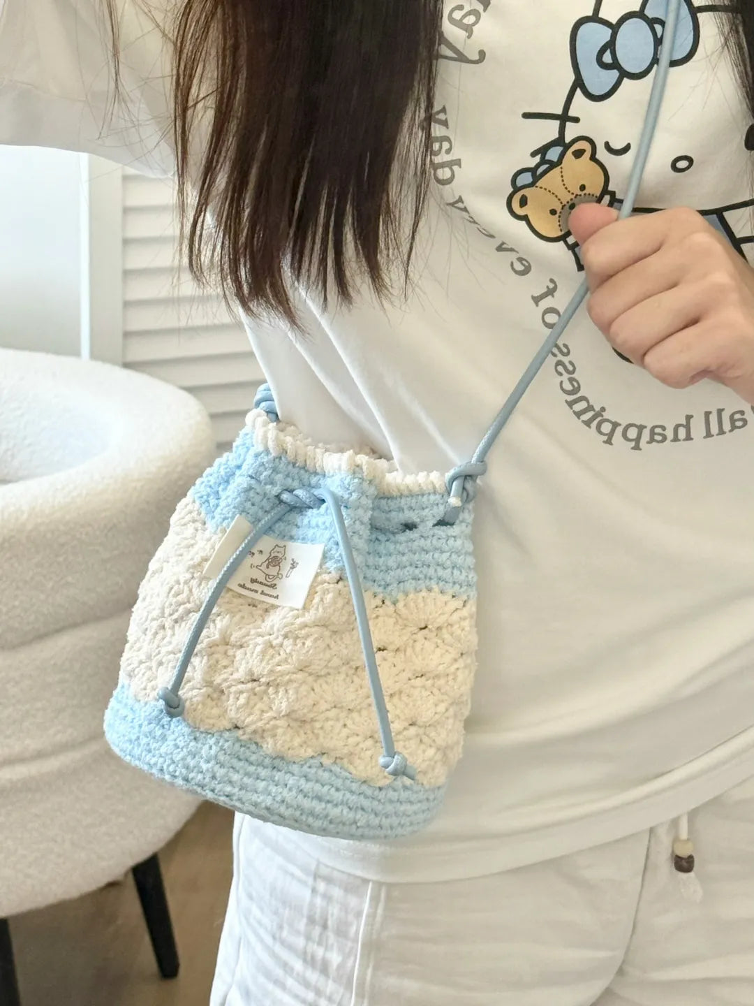 Crochet Puff Bucket Bag Pattern | PDF Diagram + Video Tutorial Instant Download