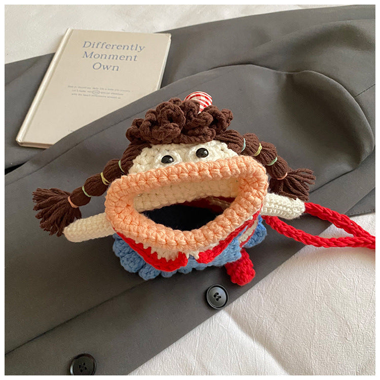 Handmade Crochet Big Mouth Girl Crossbody Bag