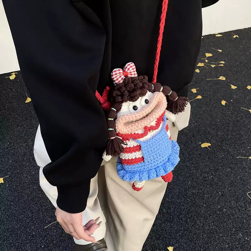 Handmade Crochet Big Mouth Girl Crossbody Bag