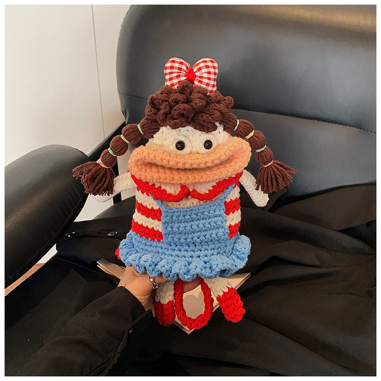 Handmade Crochet Big Mouth Girl Crossbody Bag