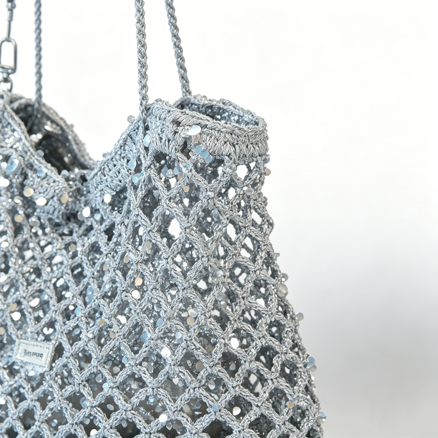 Handmade Sparkly Silver Crochet Mesh Tote Bag