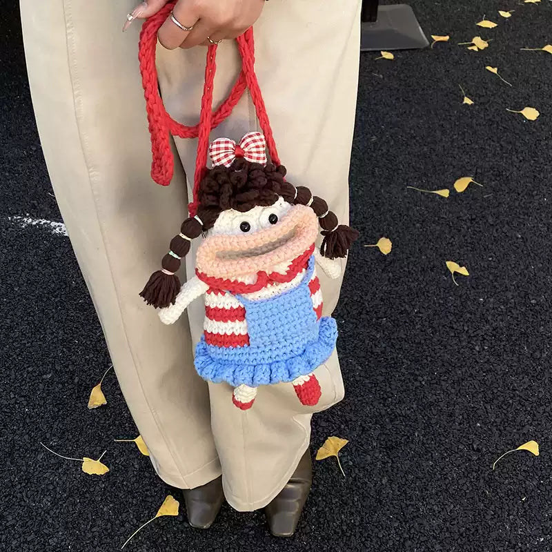 Handmade Crochet Big Mouth Girl Crossbody Bag