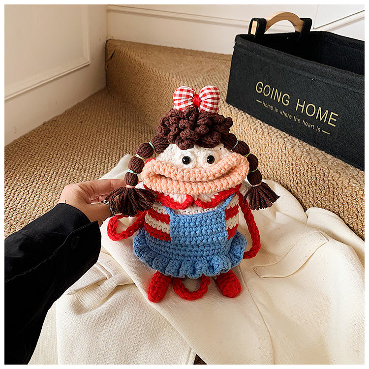 Handmade Crochet Big Mouth Girl Crossbody Bag