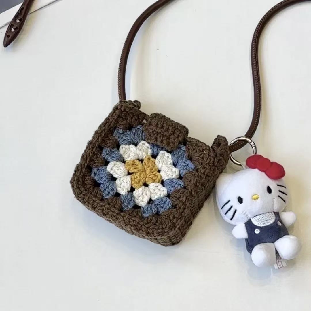 Granny Square Crochet Mini Earphone Crossbody Bag Multi Color