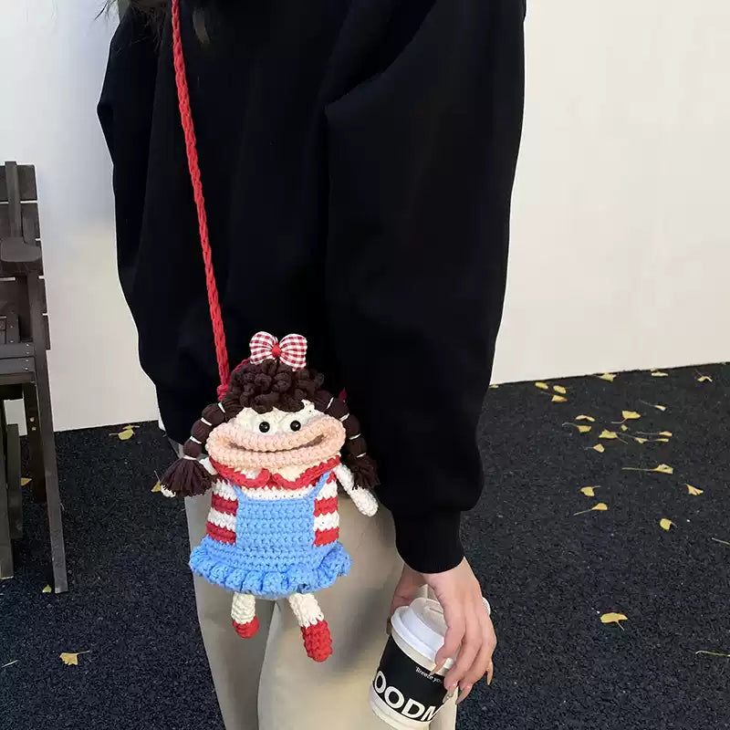 Handmade Crochet Big Mouth Girl Crossbody Bag