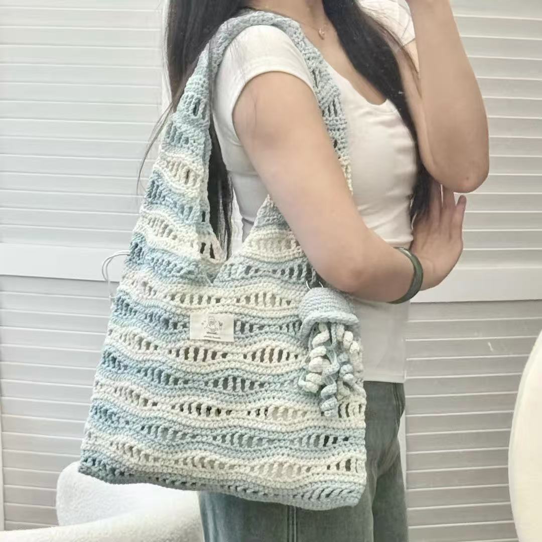 Striped Hollow Crochet Tote Bag Full Video Tutorial