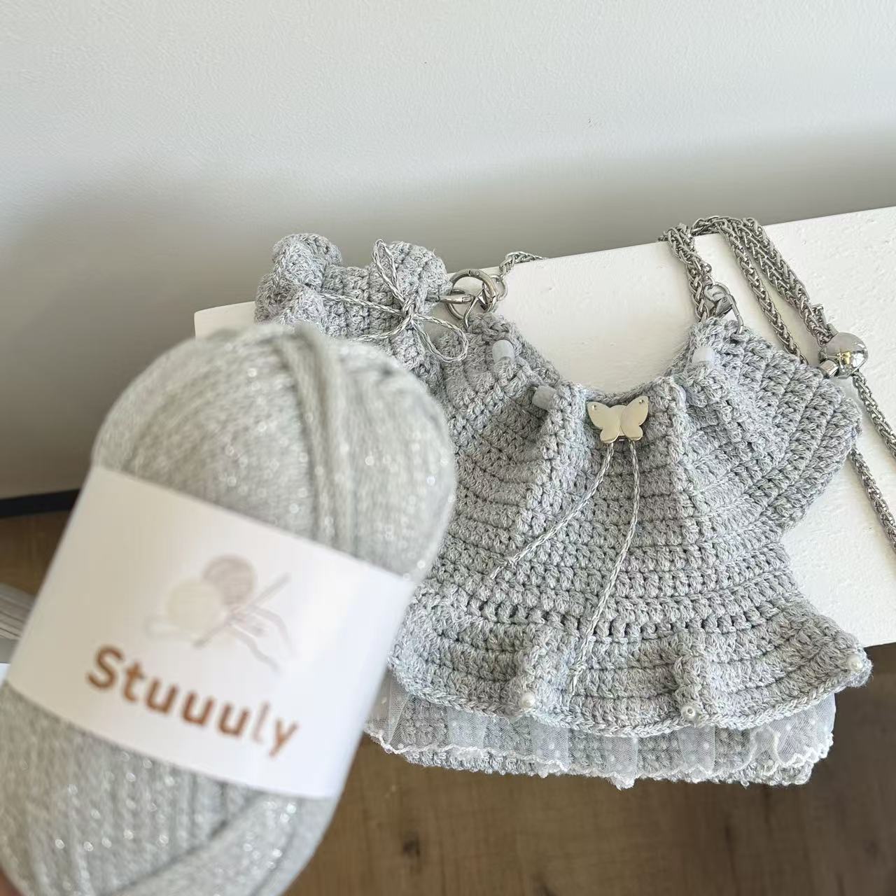Handmade Ballet Dress Shaped Crochet Mini Crossbody Bag