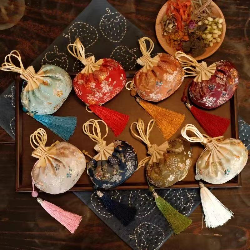 3-Pack Vintage Floral Silk Amulet Drawstring Neck Pouch Lucky Charm Bag