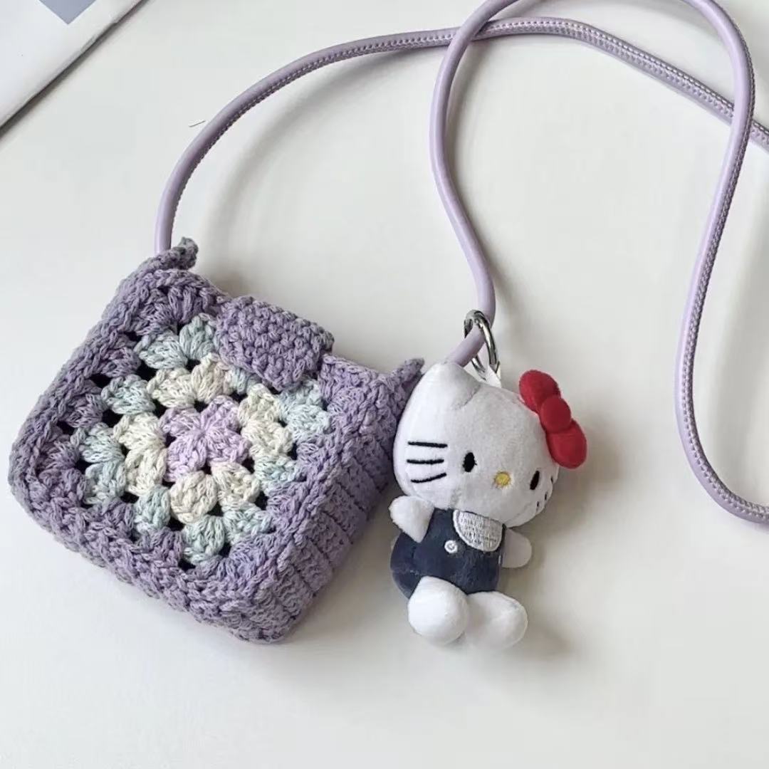 Granny Square Crochet Mini Earphone Crossbody Bag Multi Color