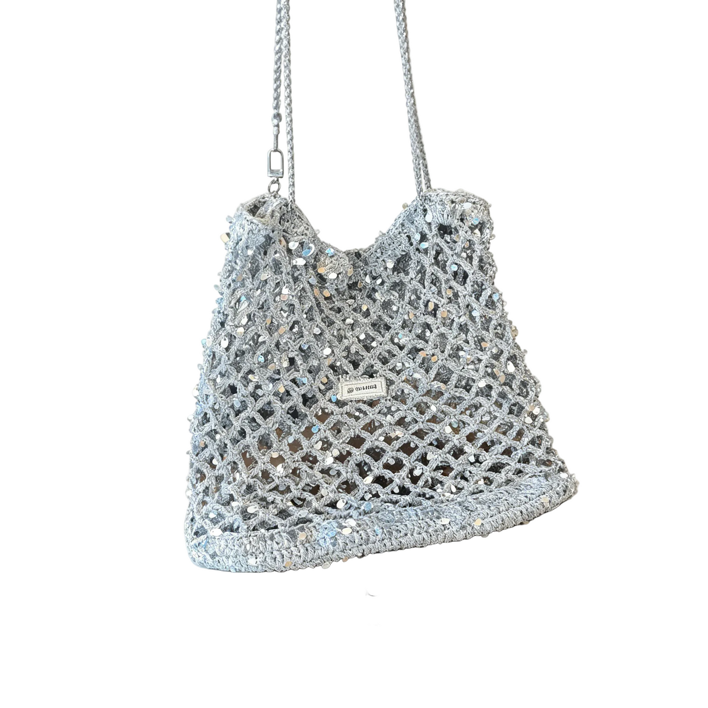 Handmade Sparkly Silver Crochet Mesh Tote Bag
