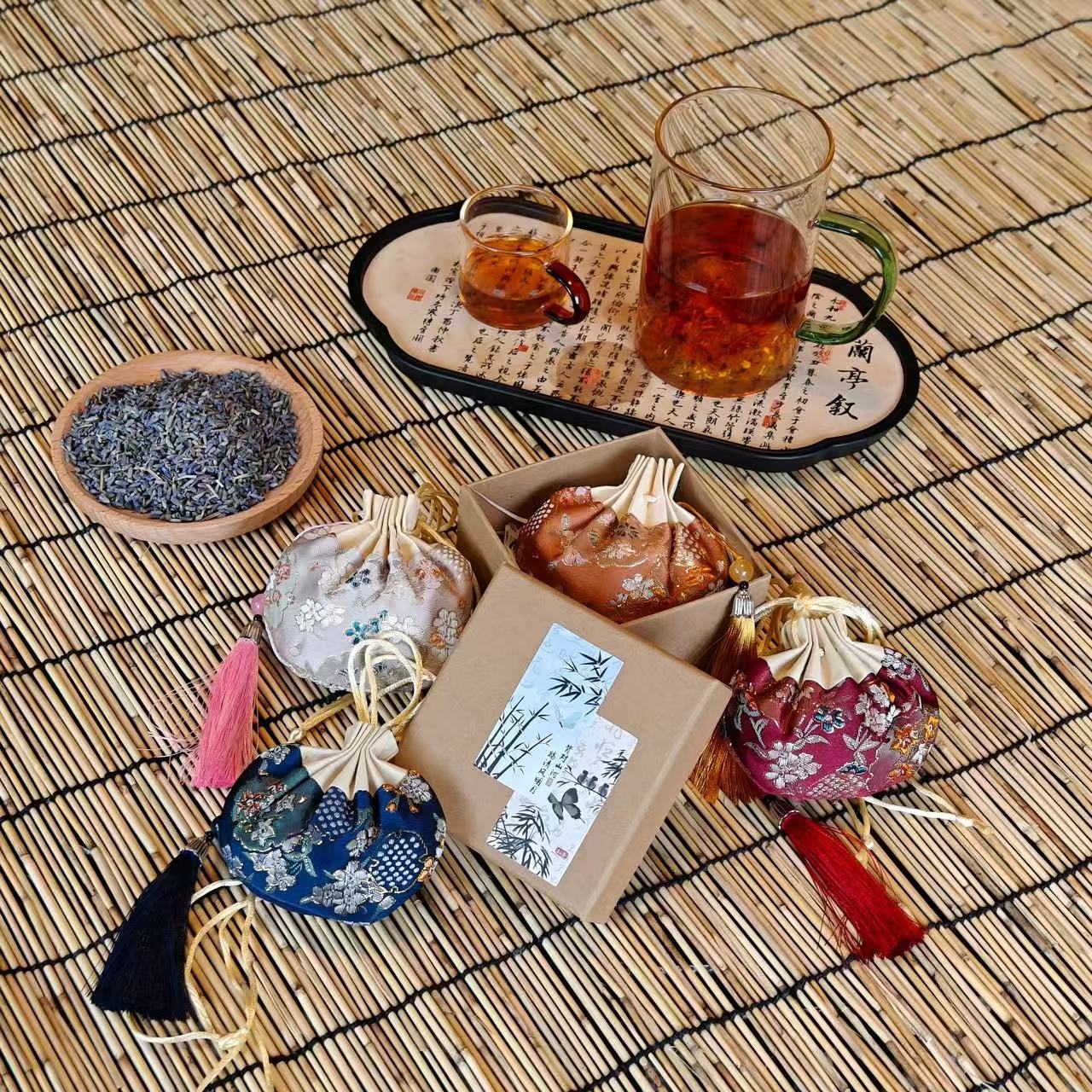 3-Pack Vintage Floral Silk Amulet Drawstring Neck Pouch Lucky Charm Bag