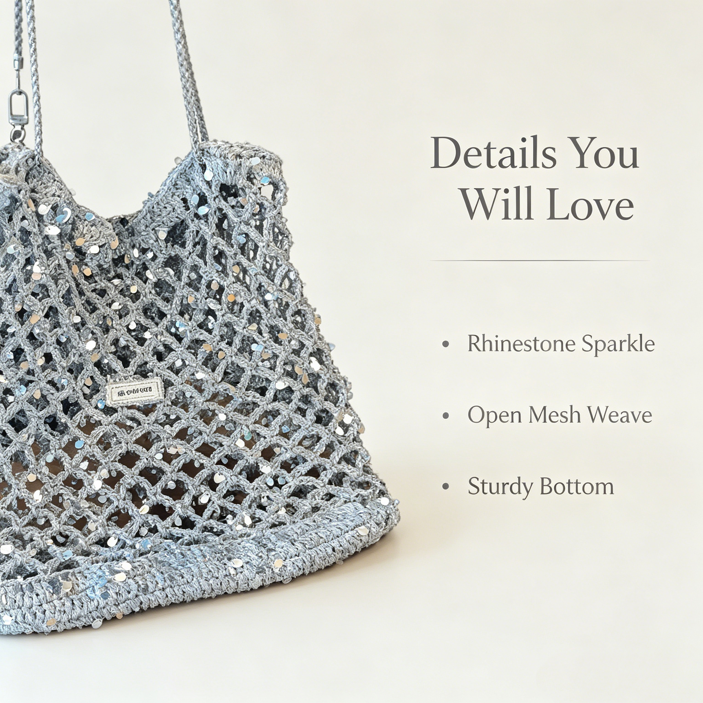 Handmade Sparkly Silver Crochet Mesh Tote Bag