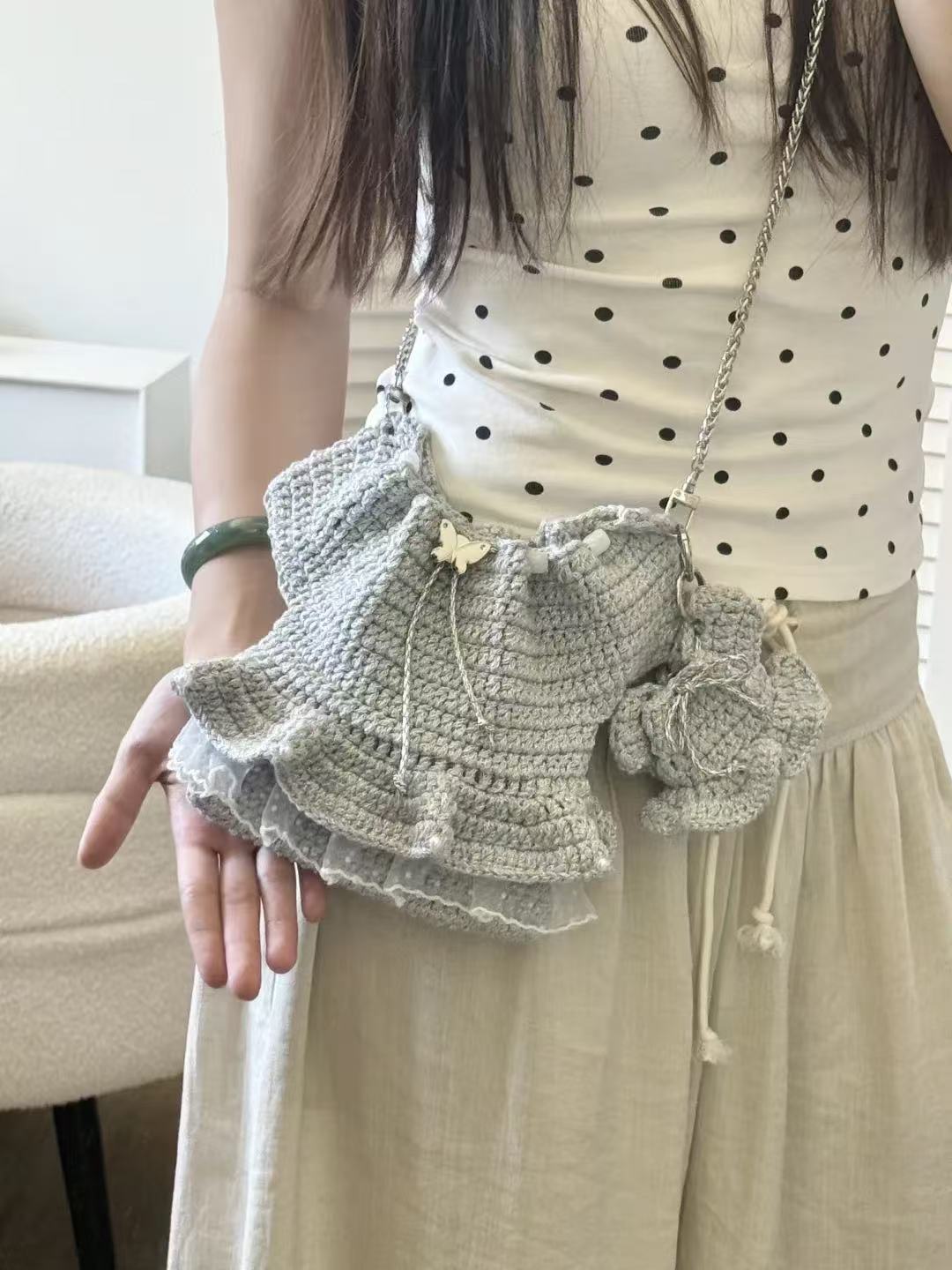 Handmade Ballet Dress Shaped Crochet Mini Crossbody Bag