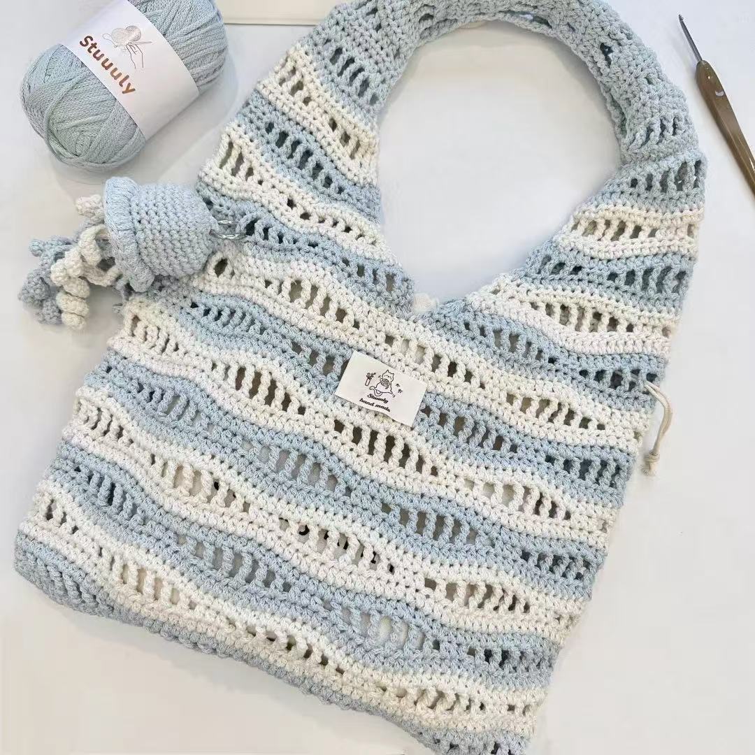 Striped Hollow Crochet Tote Bag Full Video Tutorial