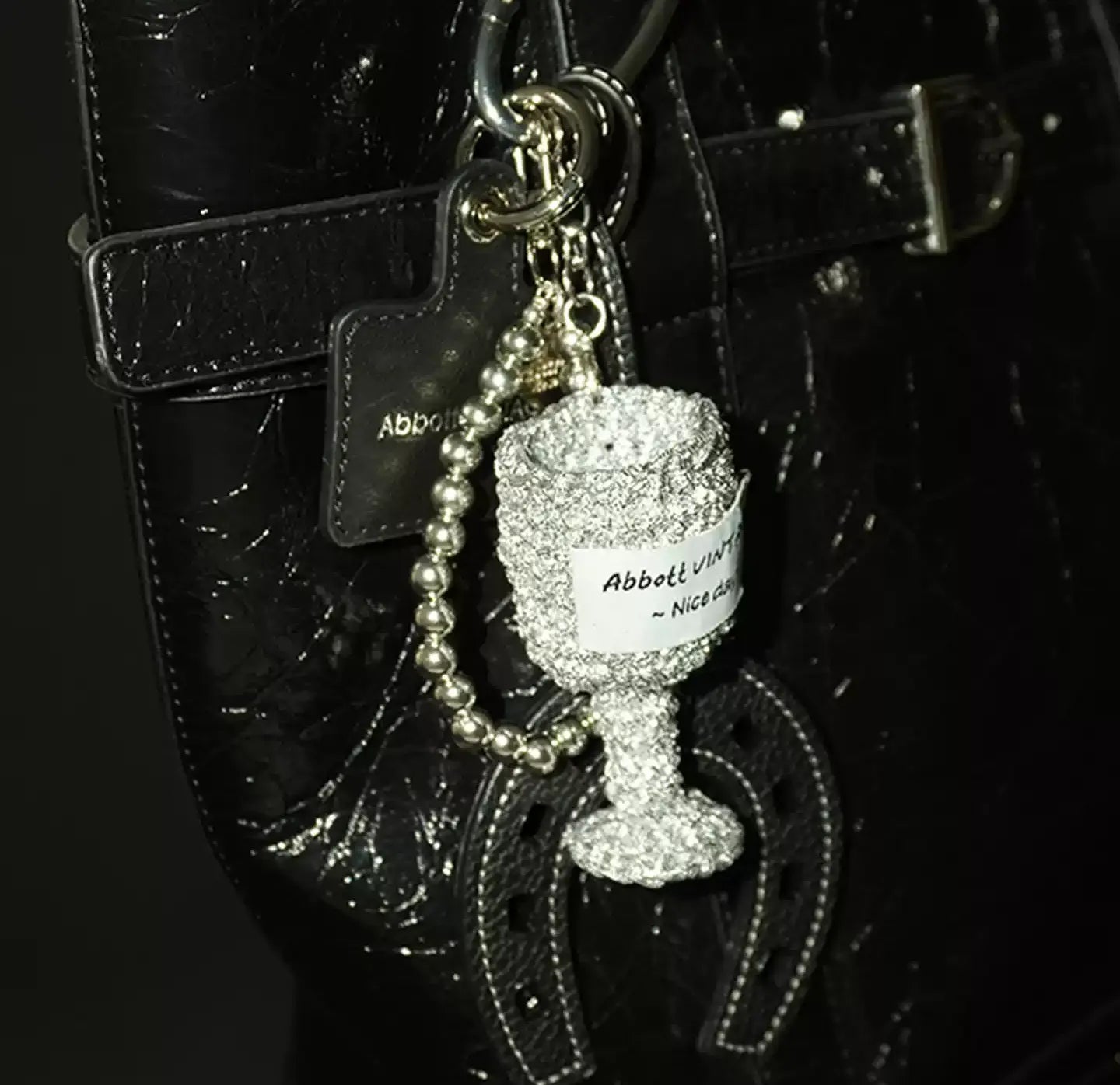 Vintage Woven Glitter Wine Glass Bag Charm Keychain