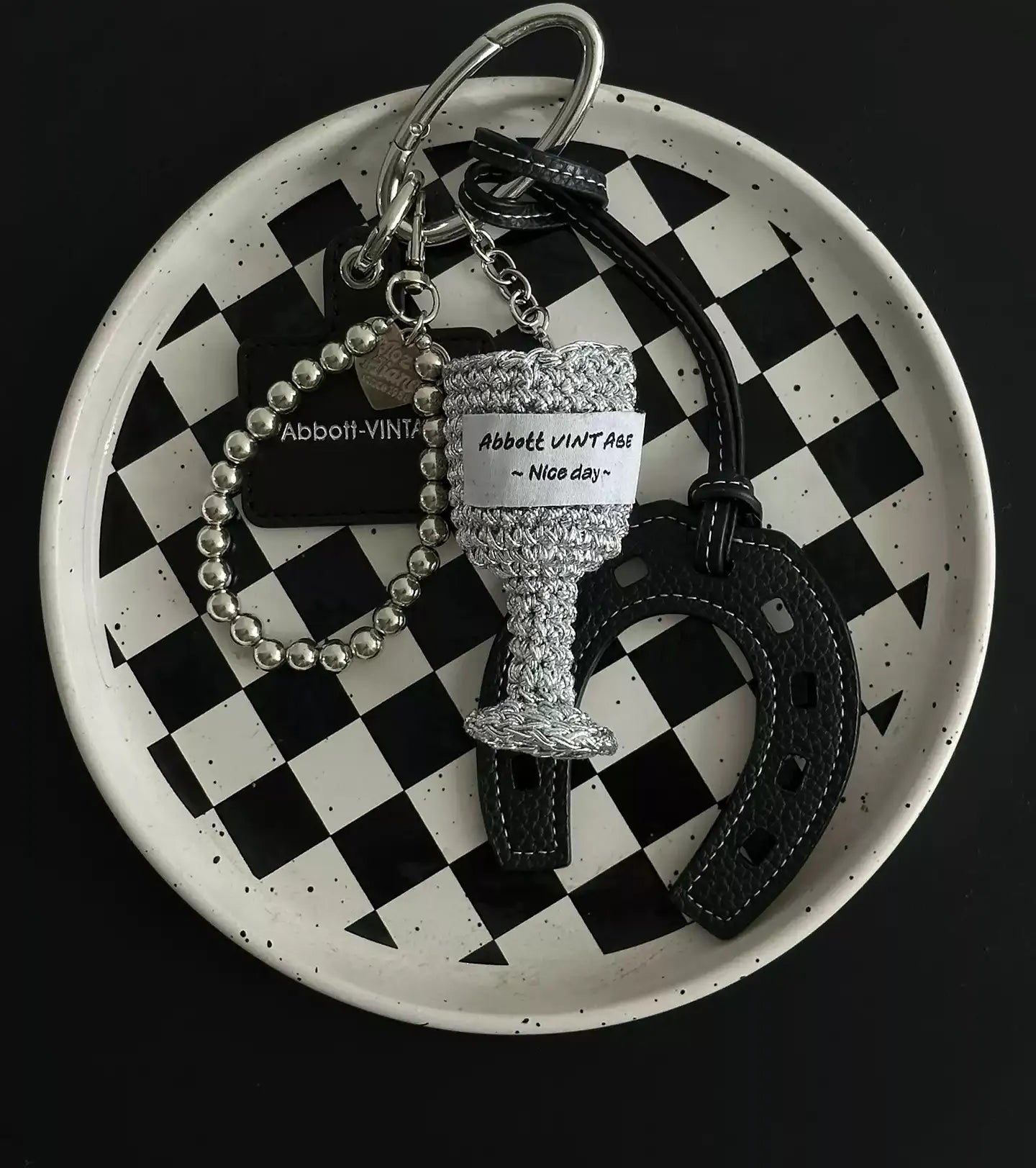 Vintage Woven Glitter Wine Glass Bag Charm Keychain