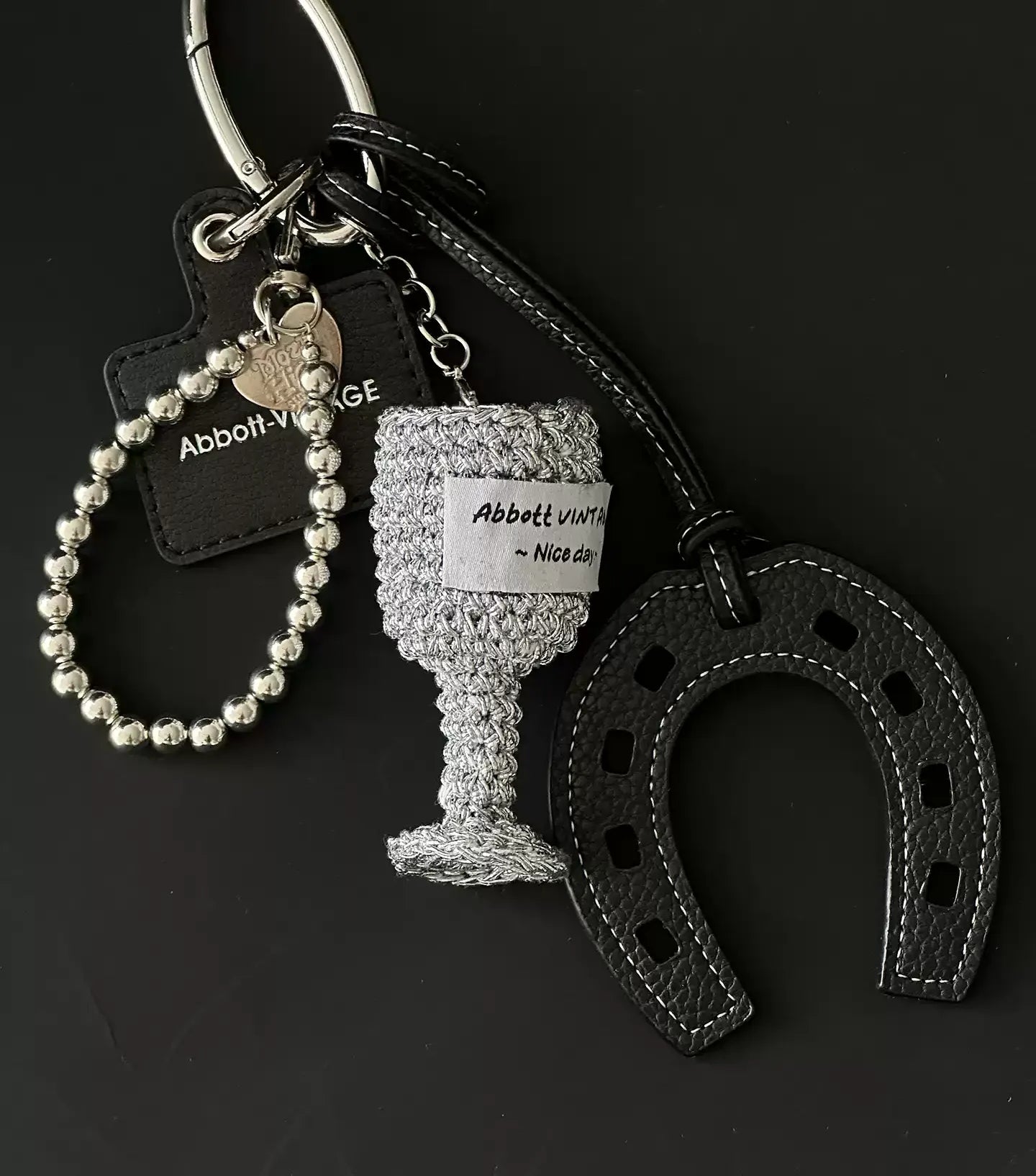 Vintage Woven Glitter Wine Glass Bag Charm Keychain