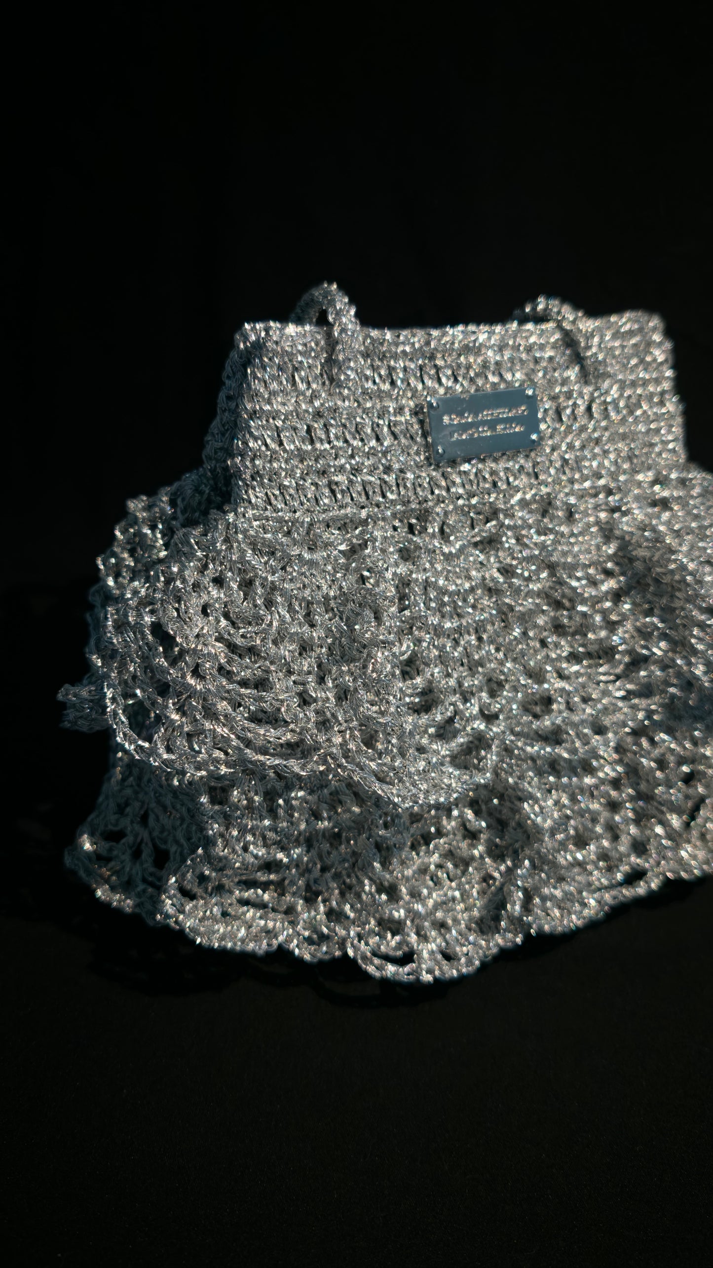 Shiny Silver Ruffle Crochet Mini Chain Shoulder Bag Party Purse