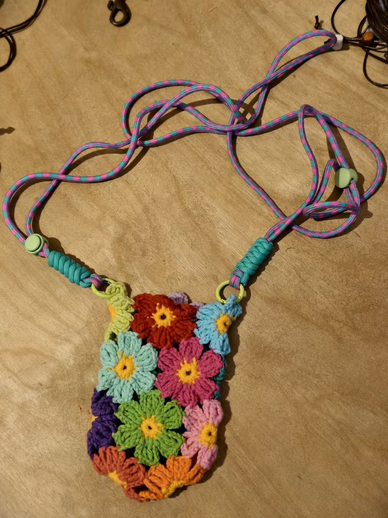Handmade Multi Color Flower Crochet Mini Phone Crossbody Bag