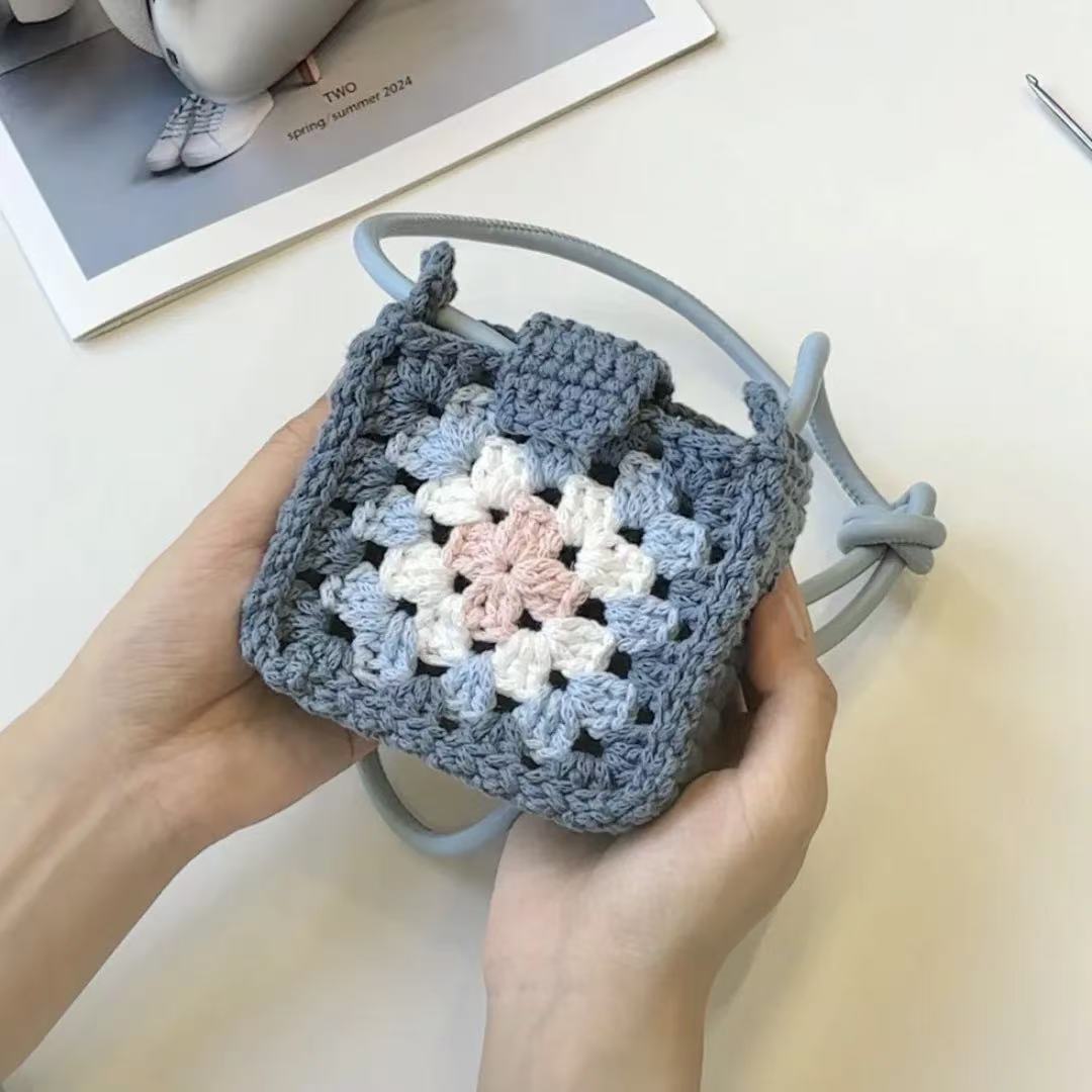Granny Square Crochet Mini Earphone Crossbody Bag Multi Color