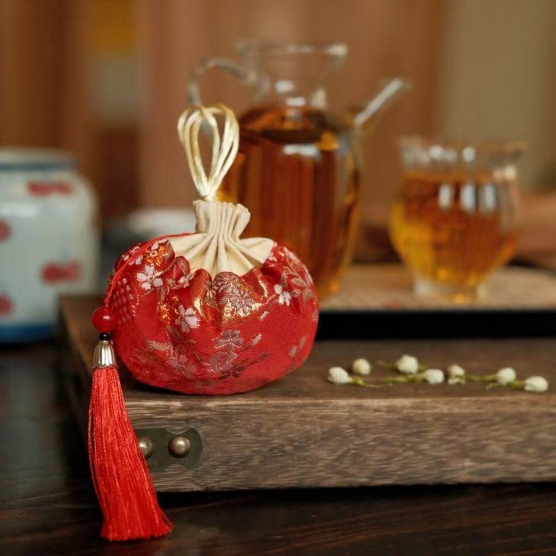 3-Pack Vintage Floral Silk Amulet Drawstring Neck Pouch Lucky Charm Bag