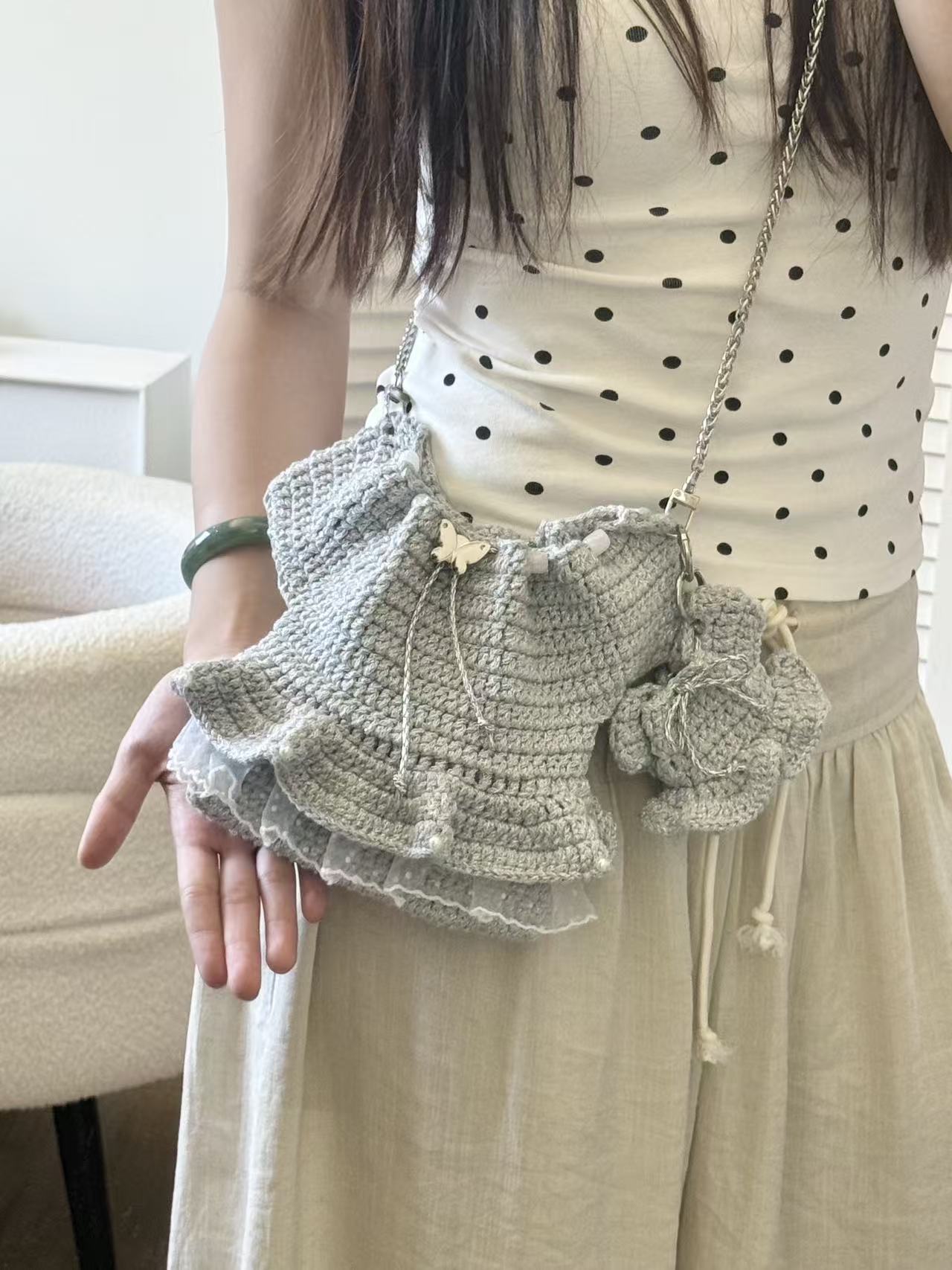 Handmade Ballet Dress Shaped Crochet Mini Crossbody Bag