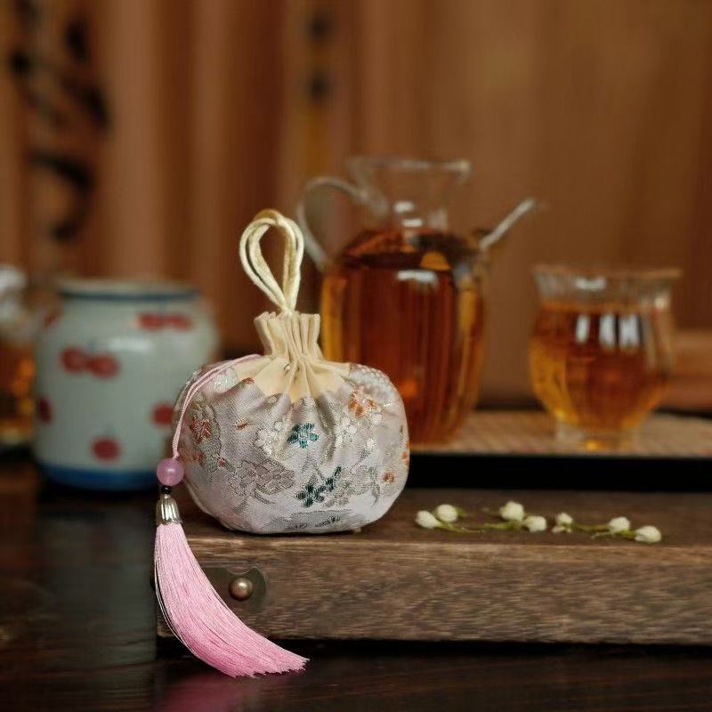 3-Pack Vintage Floral Silk Amulet Drawstring Neck Pouch Lucky Charm Bag