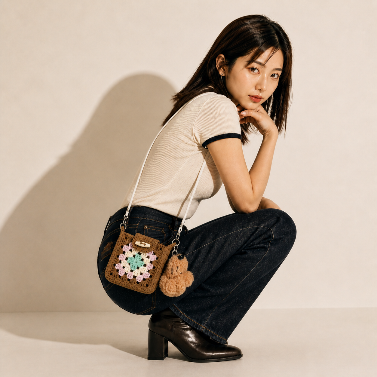 Handmade Crochet Style Floral Crossbody Mini Bag