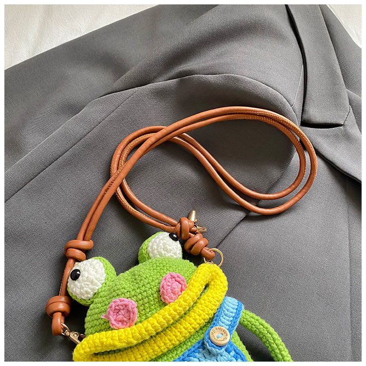 Handmade Crochet Frog Doll Crossbody Bag With Star Decor
