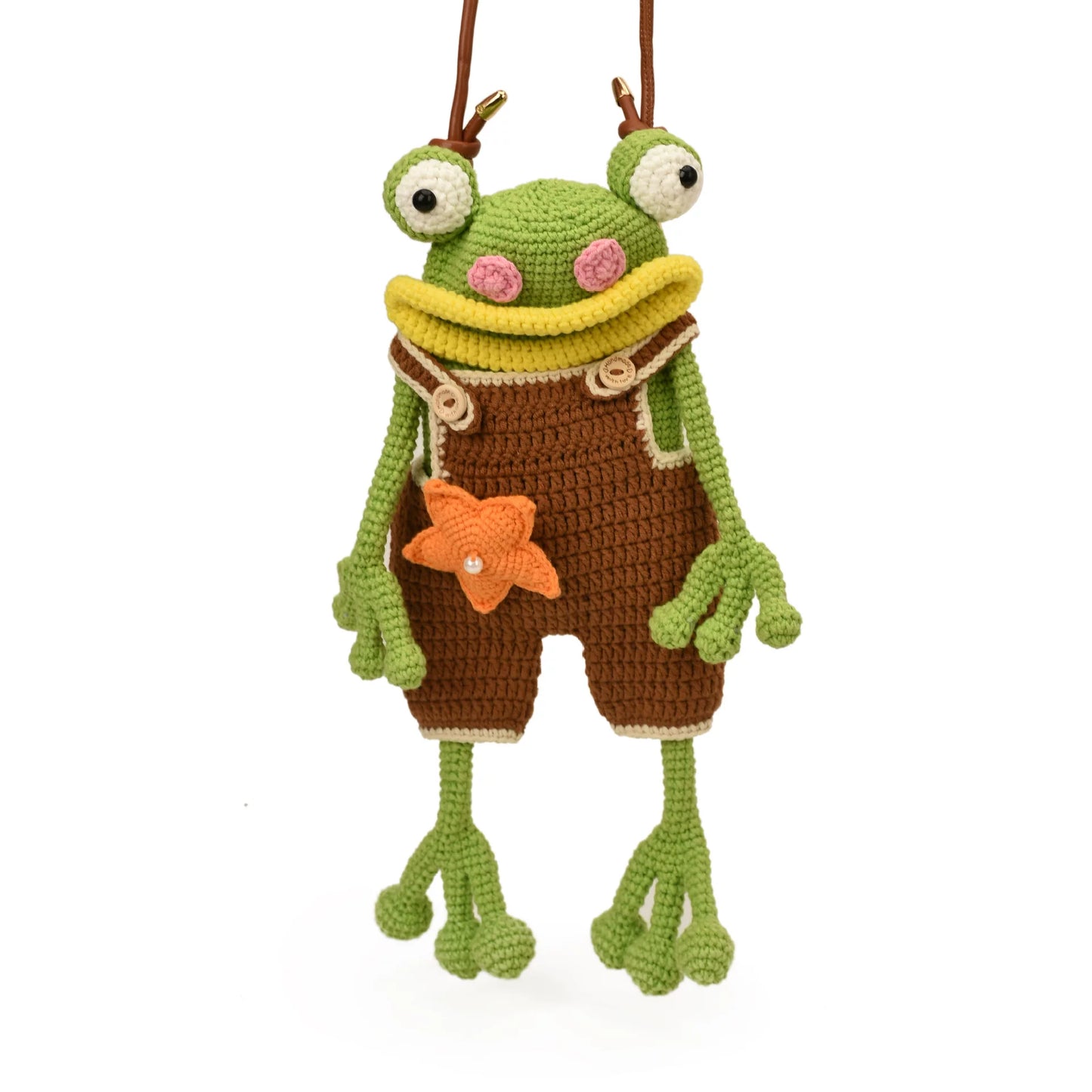 Handmade Crochet Frog Doll Crossbody Bag With Star Decor
