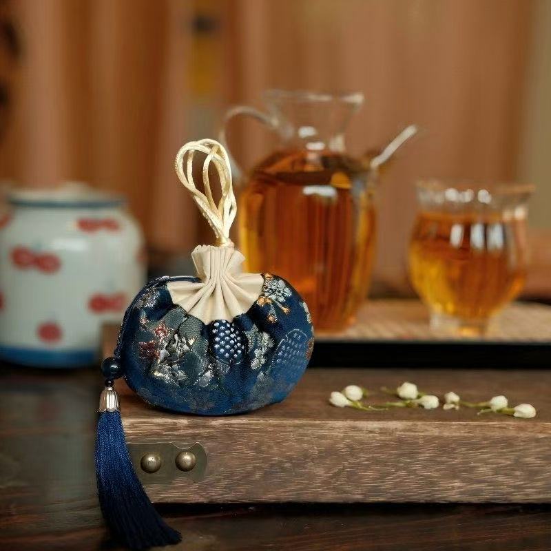 3-Pack Vintage Floral Silk Amulet Drawstring Neck Pouch Lucky Charm Bag