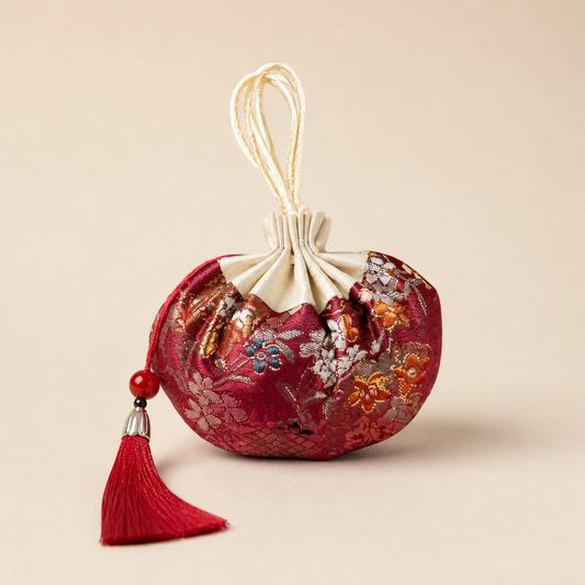 3-Pack Vintage Floral Silk Amulet Drawstring Neck Pouch Lucky Charm Bag
