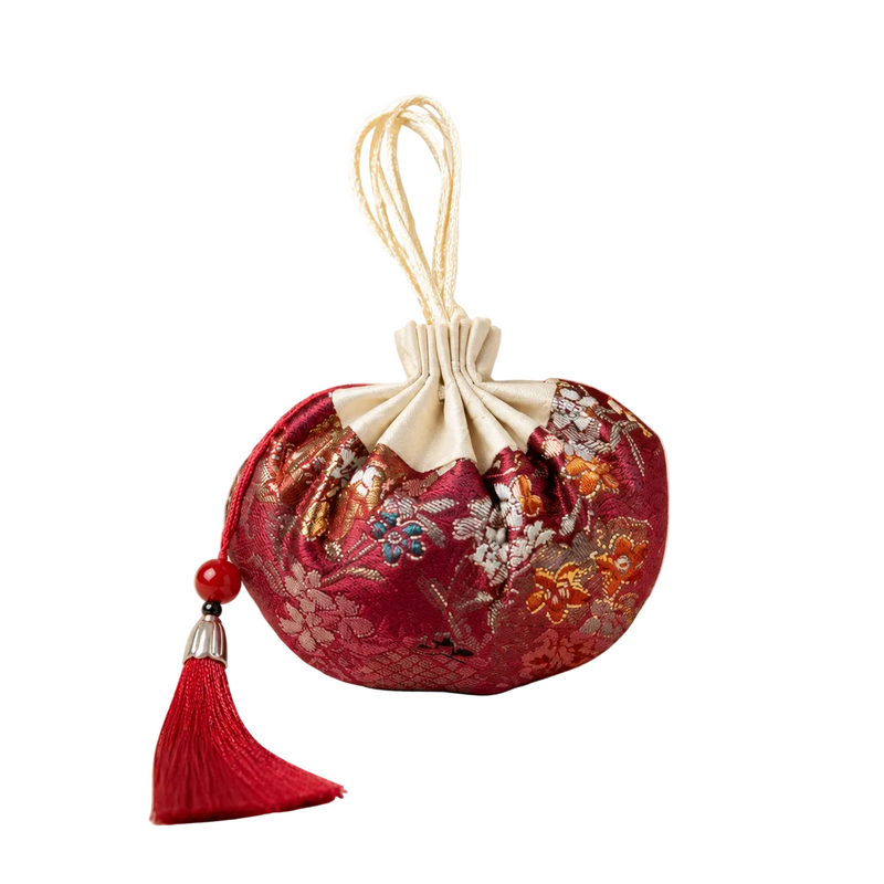 3-Pack Vintage Floral Silk Amulet Drawstring Neck Pouch Lucky Charm Bag