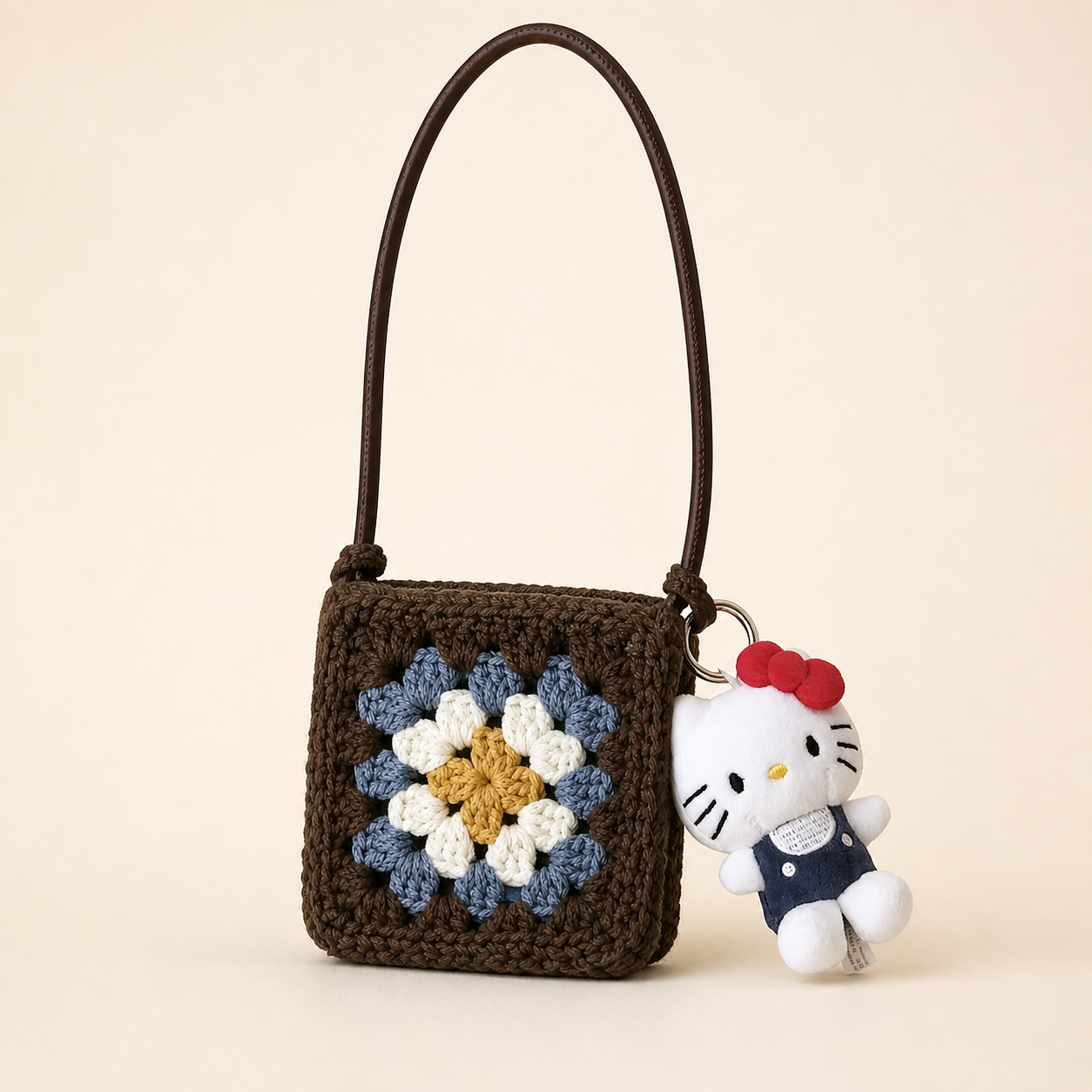 Granny Square Crochet Mini Earphone Crossbody Bag Multi Color