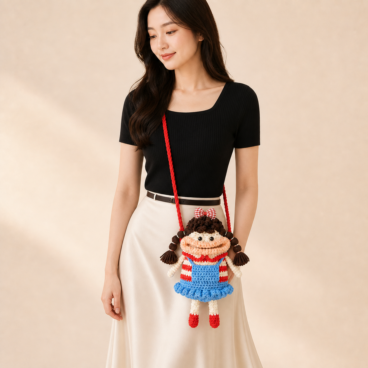 Handmade Crochet Big Mouth Girl Crossbody Bag