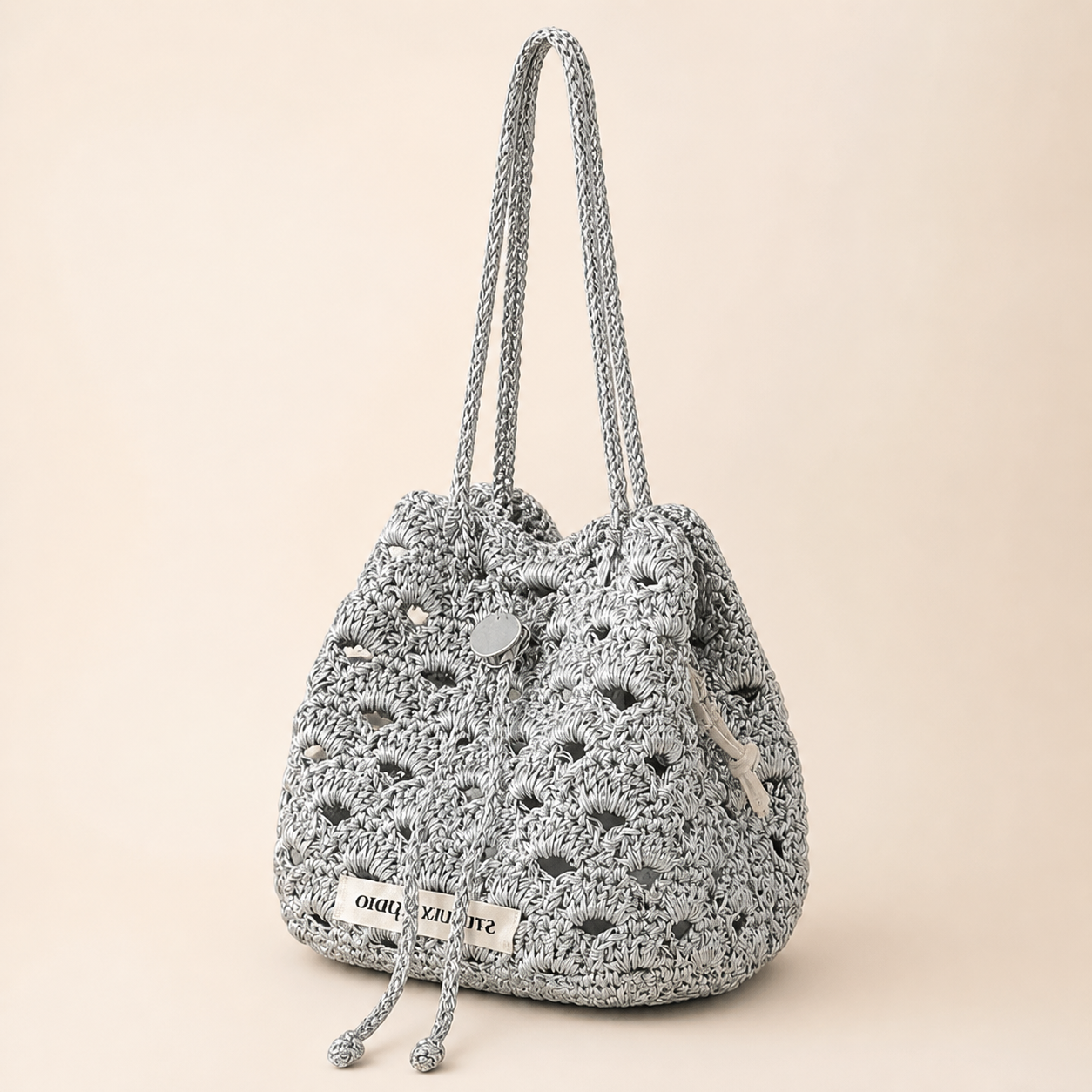 Handmade Gray Hollow Mesh Crochet Mini Bucket Bag
