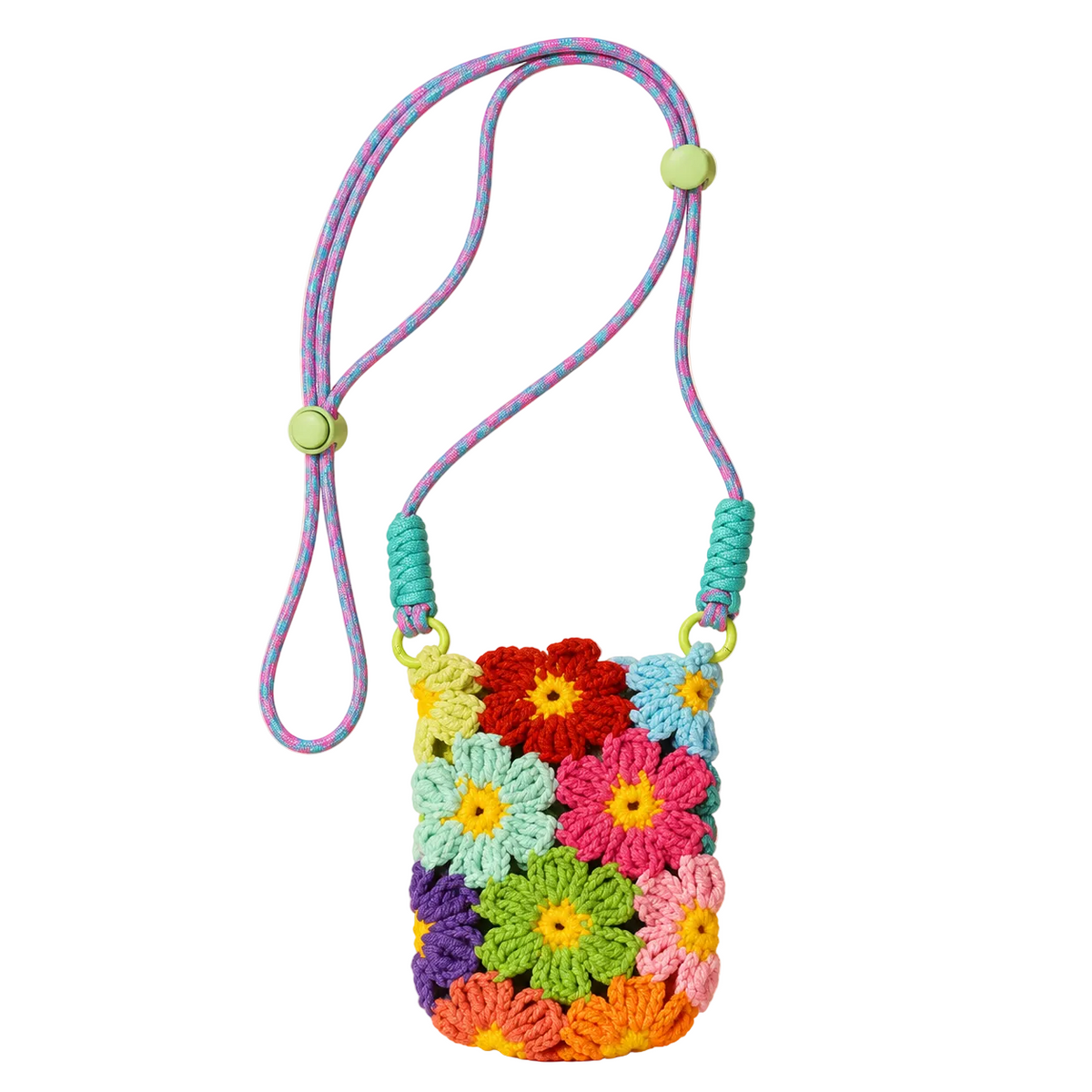 Handmade Multi Color Flower Crochet Mini Phone Crossbody Bag