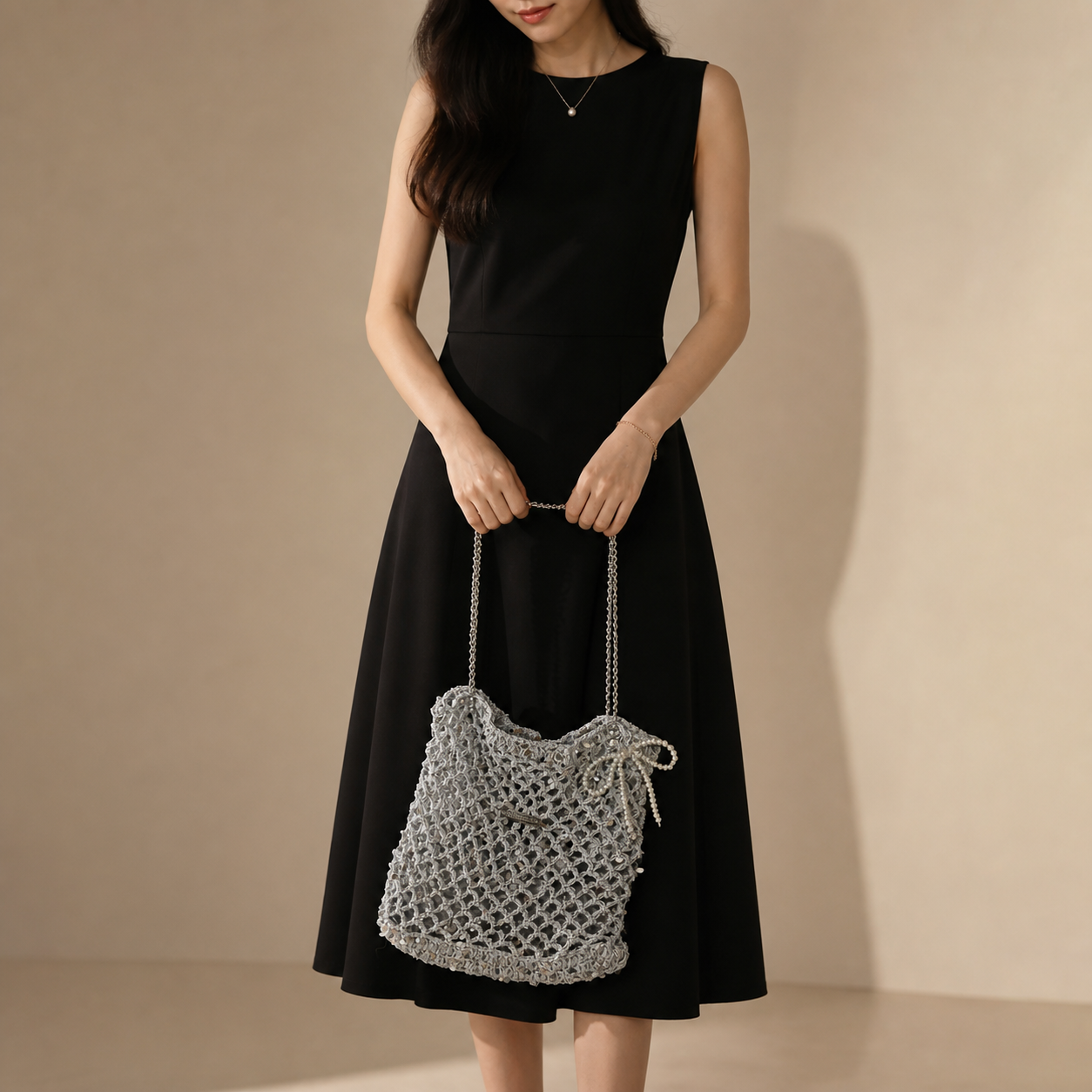 Handmade Sparkly Silver Crochet Mesh Tote Bag