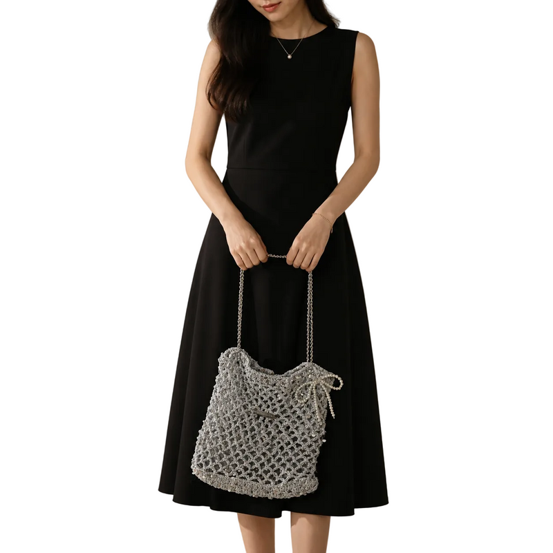 Handmade Silver Sequin Mesh Crochet Large Tote Bag