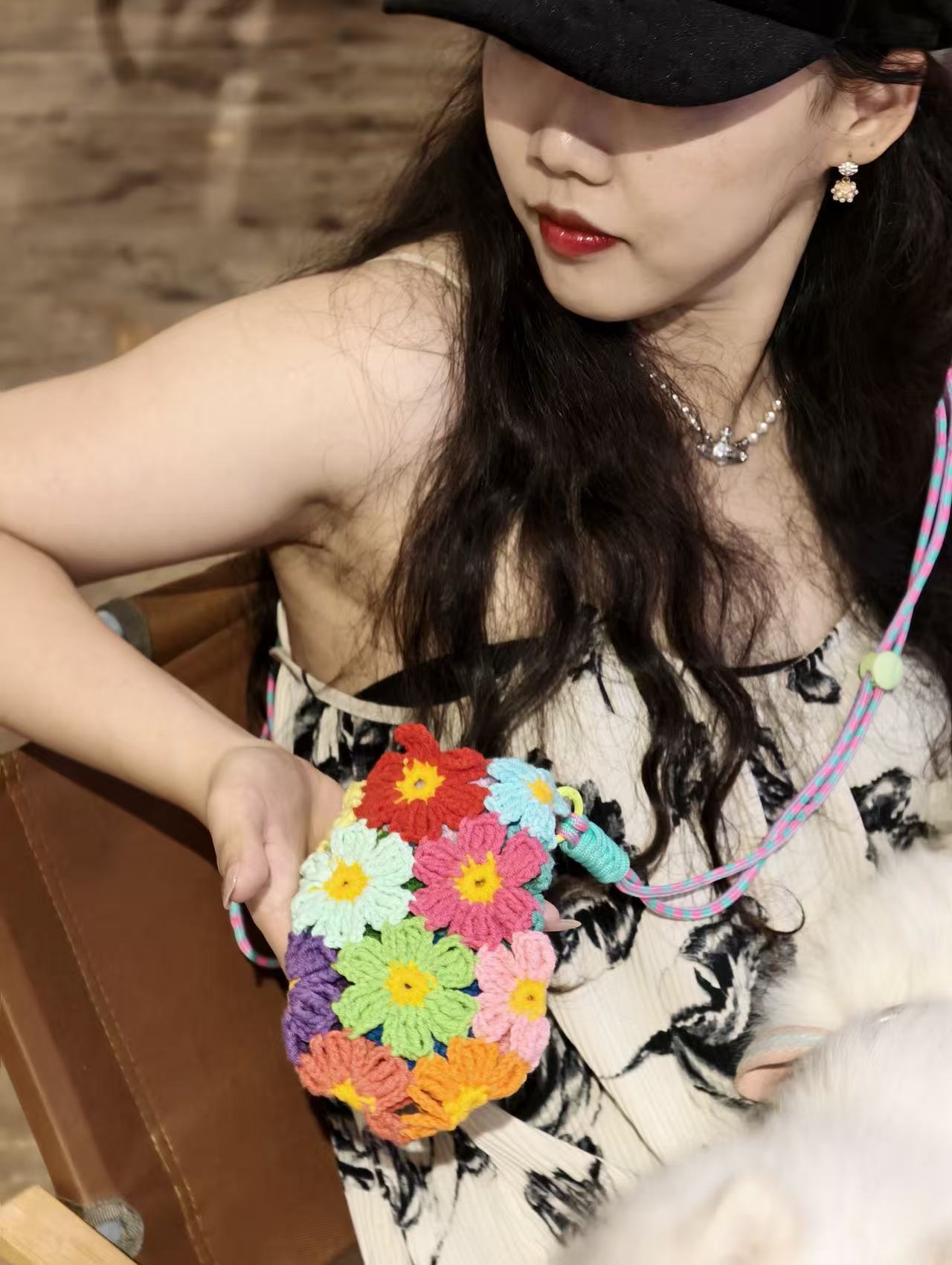 Handmade Multi Color Flower Crochet Mini Phone Crossbody Bag
