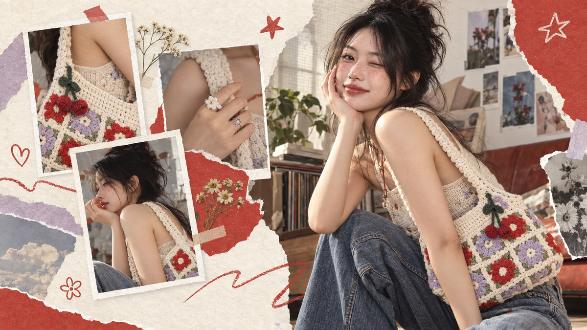 Mori Knot editorial crochet fashion collage