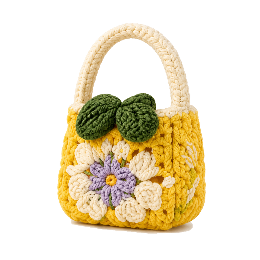 Yellow floral crochet mini bag