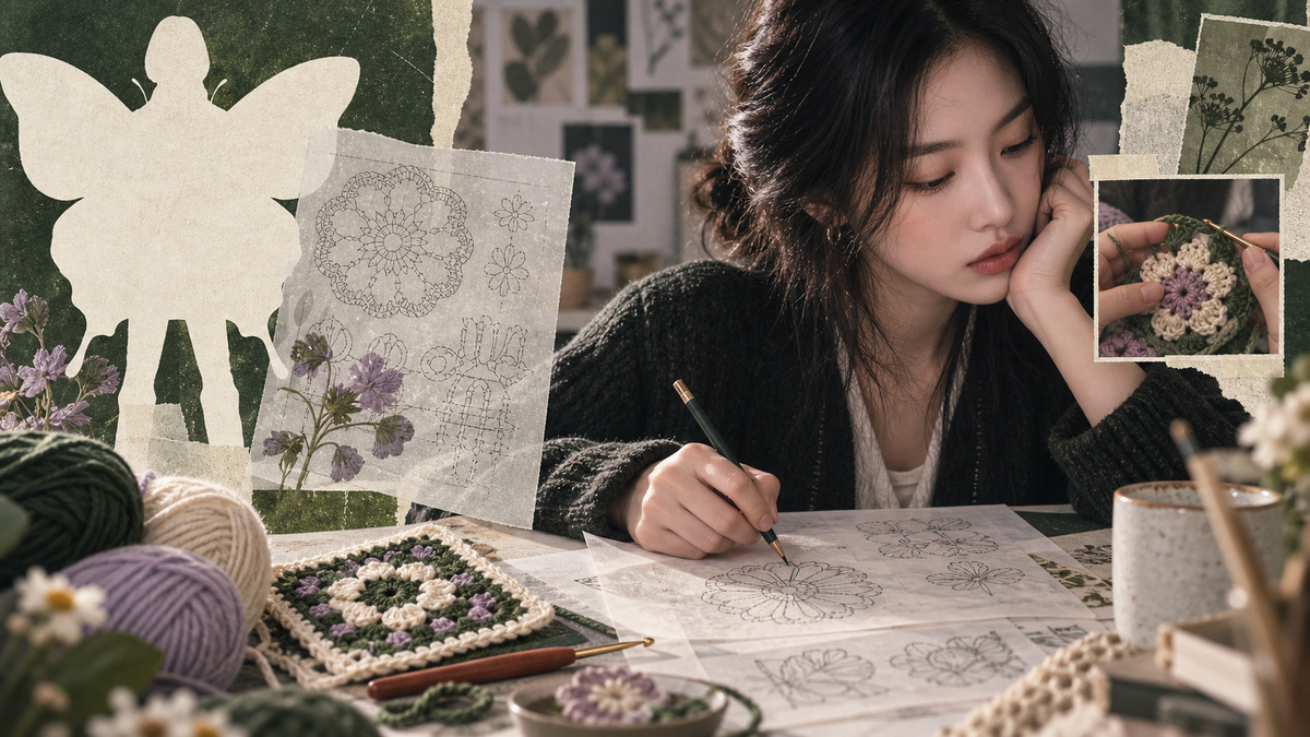 A designer creates floral crochet patterns and step-by-step tutorials