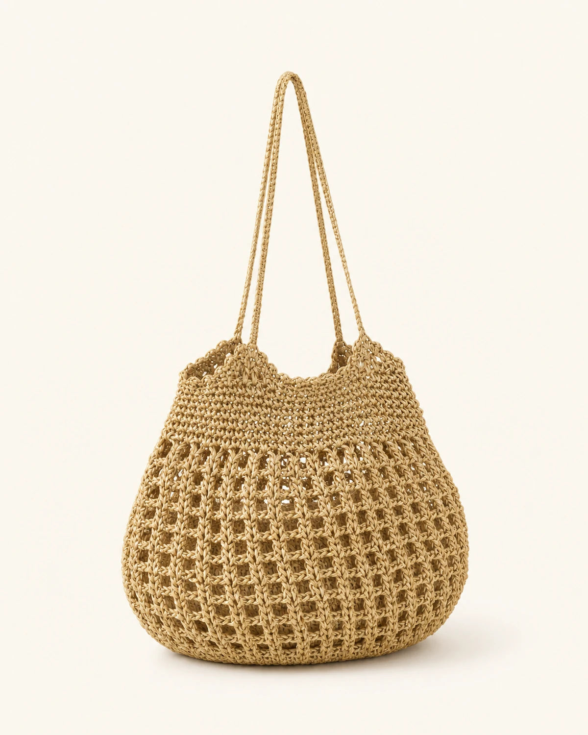 A large neutral crochet bag