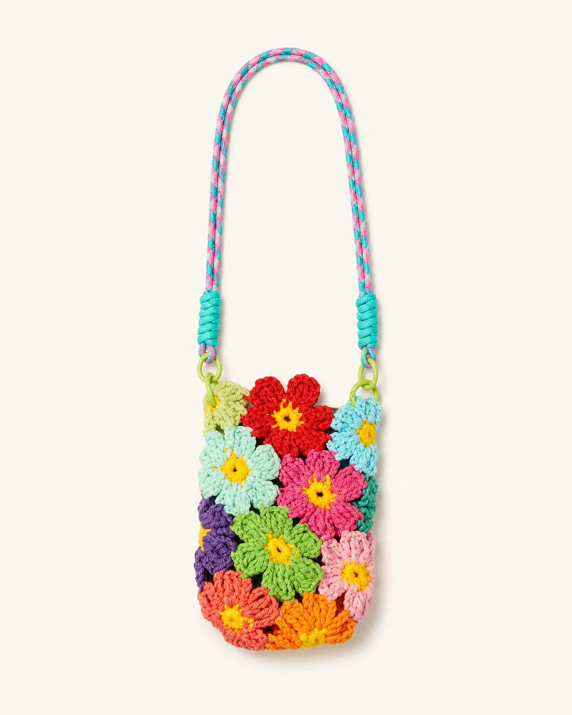 A colorful flower crochet crossbody bag